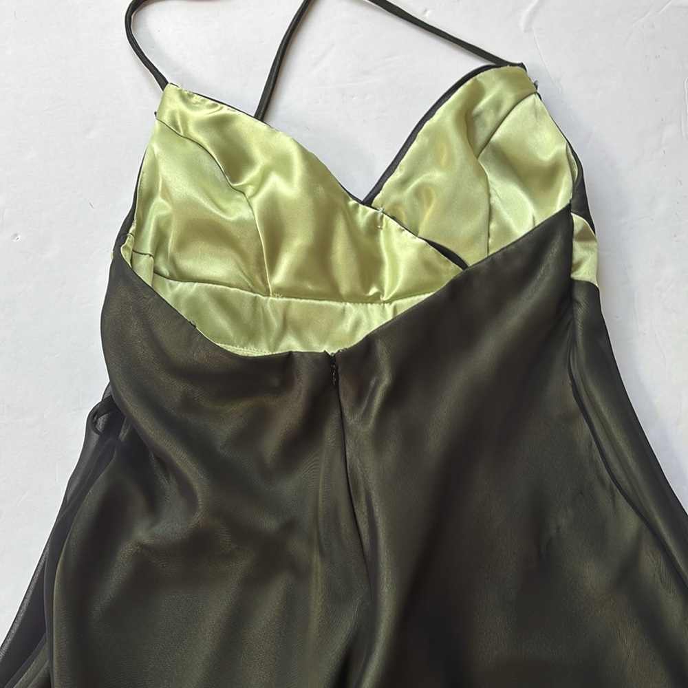 Vintage y2k Halter Dress Black Green Betsey Johnson Whimsy Goth Fairy Mini Bias - Picture 13 of 17